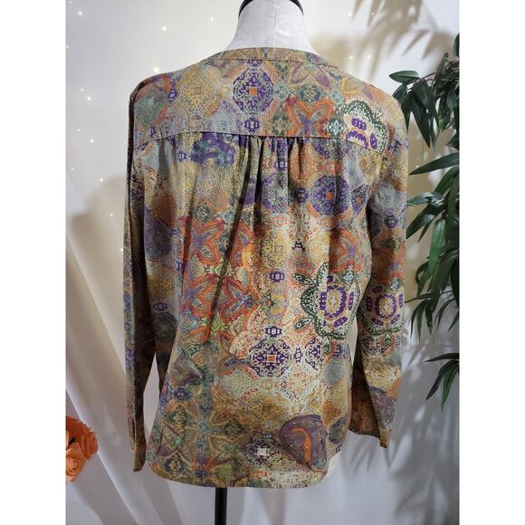Orvis Womens Paisley Boho Mandala Shell Button Blouse Size 16 Multicolor Hippie - Picture 3 of 12